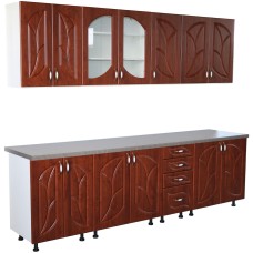 Bucatarie Zebra 260 cm din MDF Cedru frunza cu blat termoizolant gri